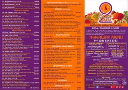 Scanned takeaway menu for 2 Spice Guru