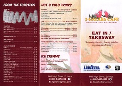 Scanned takeaway menu for 3 Galahs cafe