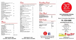 Scanned takeaway menu for 30 Degrees South