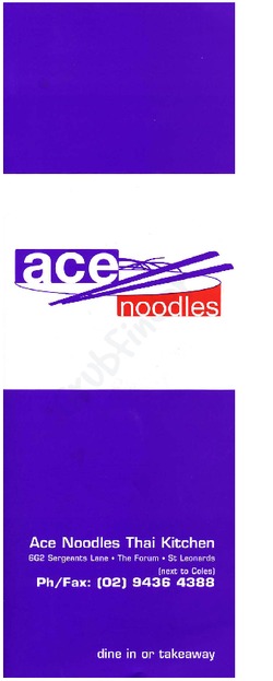 Scanned takeaway menu for Ace Noodles