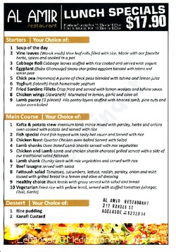 Scanned takeaway menu for Al Amir