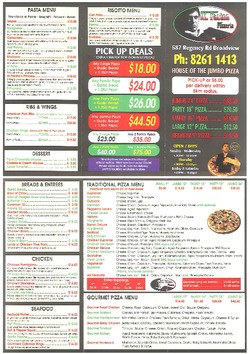 Scanned takeaway menu for Al Pacino Pizzeria