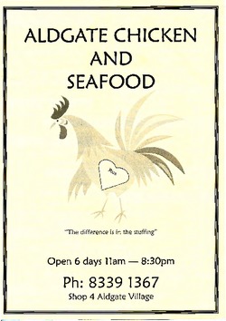 Scanned takeaway menu for Aldgate Chickens & Seafood