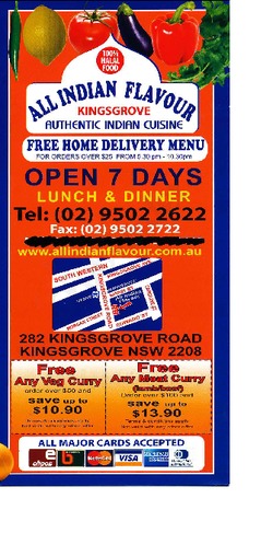 Scanned takeaway menu for All Indian Flavour