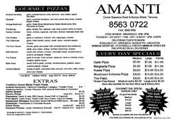 Scanned takeaway menu for Amanti Pizza