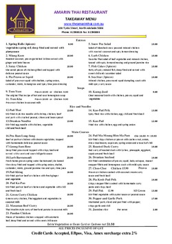 Scanned takeaway menu for Amarin Thai Restaurant