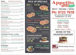 Scanned takeaway menu for Appetito Pizza