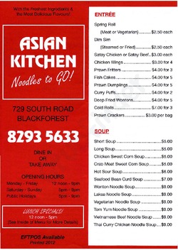 Scanned takeaway menu for Asian Kitchen