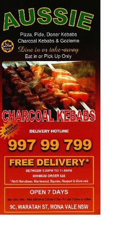 Scanned takeaway menu for Aussie Kebabs & Pide
