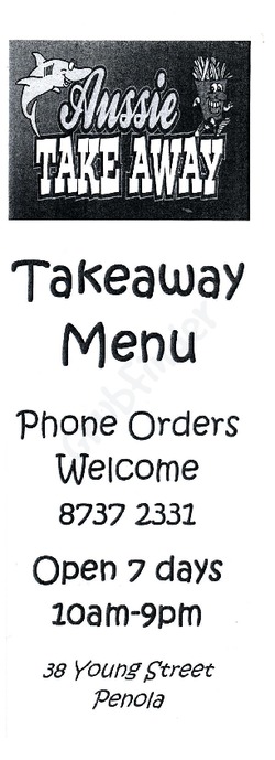 Scanned takeaway menu for Aussie Takeaway
