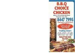 Scanned takeaway menu for BBQ Choice Chickens