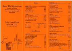 Scanned takeaway menu for Baan Thai