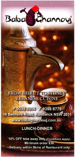 Scanned takeaway menu for Baba Ghannouj