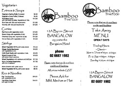Scanned takeaway menu for Bamboo Thai Food