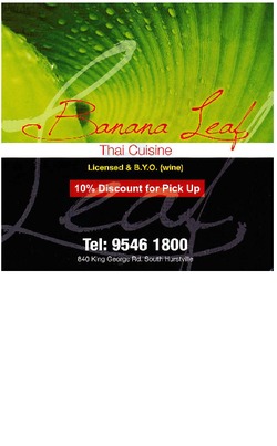 Scanned takeaway menu for Banana Leaf Thai Cuisine