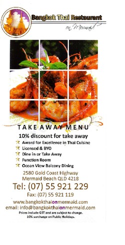Scanned takeaway menu for Bangkok Thai on Mermaid