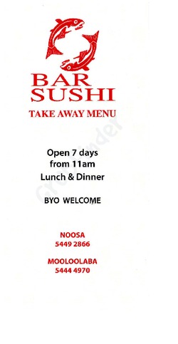 Scanned takeaway menu for Bar Sushi Mooloolaba