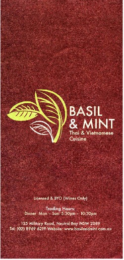 Scanned takeaway menu for Basil & Mint
