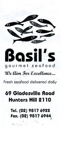 Scanned takeaway menu for Basil’s Gourmet Seafood
