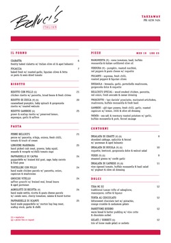Scanned takeaway menu for Belluci’s Manuka