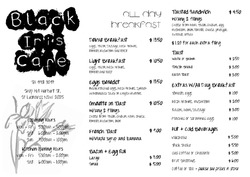 Scanned takeaway menu for Black Iris Cafe