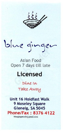 Scanned takeaway menu for Blue Ginger