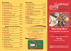 Scanned takeaway menu for Bollywood Spices