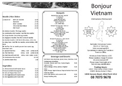 Scanned takeaway menu for Bonjour Vietnam Restaurant