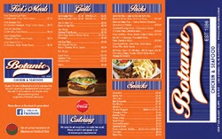 Scanned takeaway menu for Botanic Chickens & Seafood