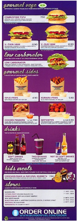 Scanned takeaway menu for Burgerfuel – Newtown
