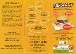 Scanned takeaway menu for Burger It