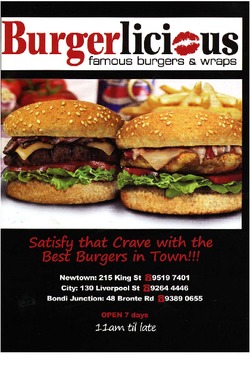Scanned takeaway menu for Burgerlicious
