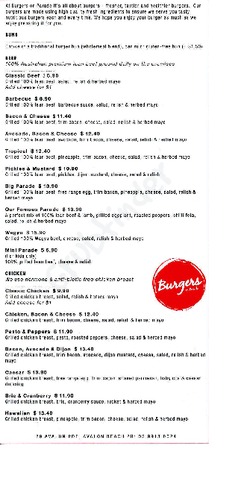 Scanned takeaway menu for Burgers on Parade