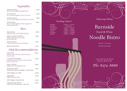 Scanned takeaway menu for Burnside Food And Wine Noodle Bistro