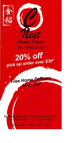 Scanned takeaway menu for C’Nest
