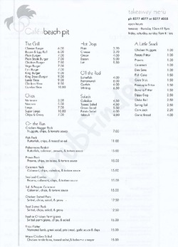 Scanned takeaway menu for Brighton Beach Pit