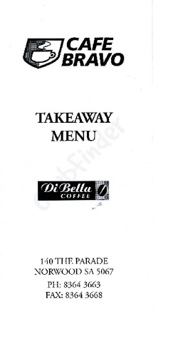 Scanned takeaway menu for Cafe Bravo