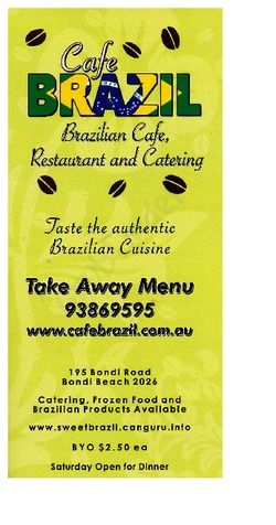 Scanned takeaway menu for Cafe Brazil