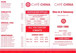 Scanned takeaway menu for Cafe China Chinese Restaurant