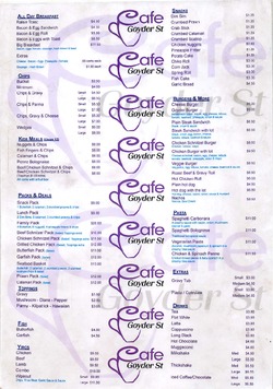 Scanned takeaway menu for Goyder Street Cafe