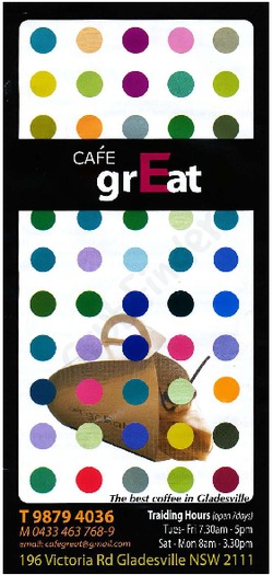 Scanned takeaway menu for Cafe grEat