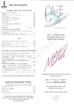 Scanned takeaway menu for Cafe Mulberries