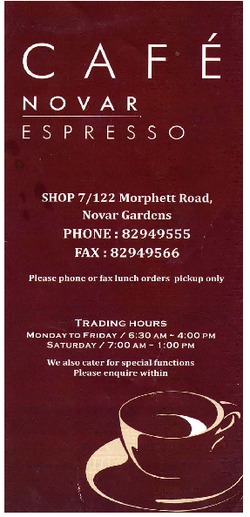 Scanned takeaway menu for Cafe Novar Espresso