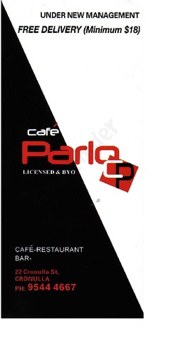 Scanned takeaway menu for Cafe Parlo