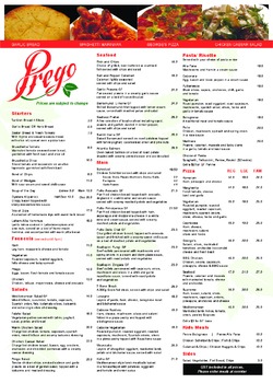 Scanned takeaway menu for Caffe Prego