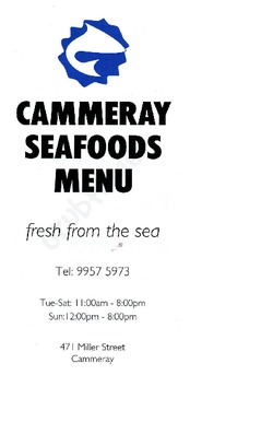Scanned takeaway menu for Cammeray Seafood