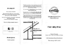 Scanned takeaway menu for Candela