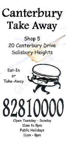 Scanned takeaway menu for Canterbury Take Away
