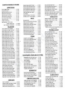 Scanned takeaway menu for Canton Noodle House