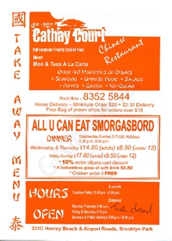 Scanned takeaway menu for Cathay Court Chinese Restaurant